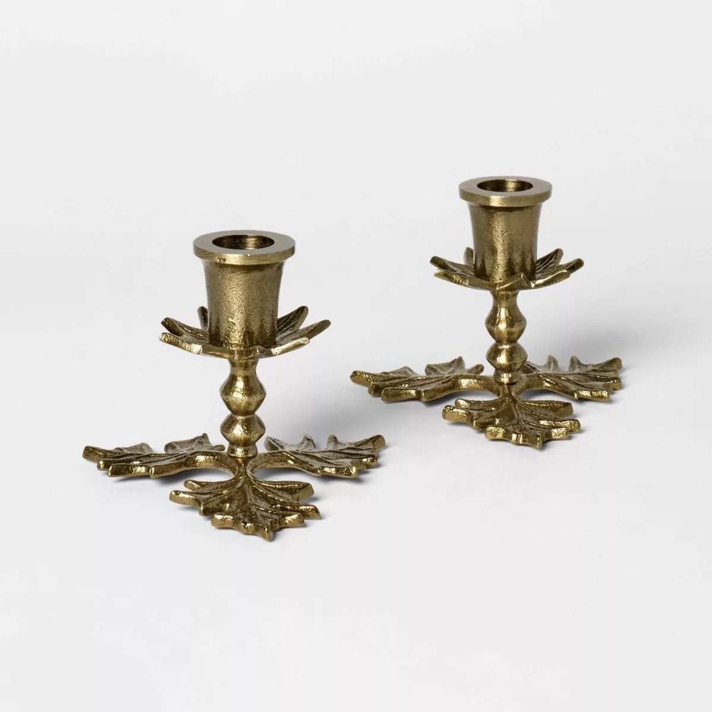 Set of 2 Botanical Taper‎ Candle Holders Gold - Threshold Studio McGee, Target